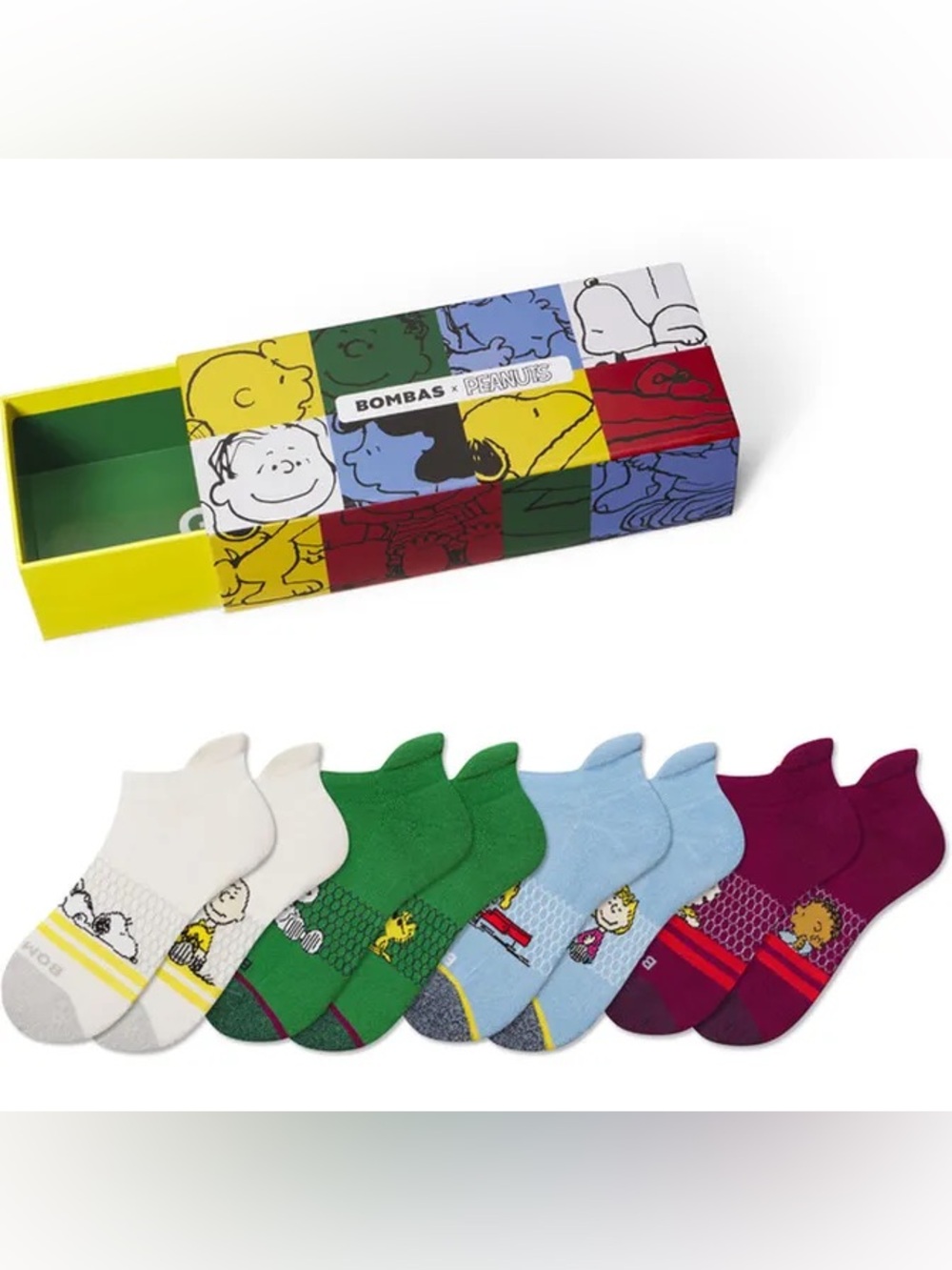 Bombas x Peanuts Youth Ankle Socks 4-Pack Gift Box Snoopy Charlie Brown NWT